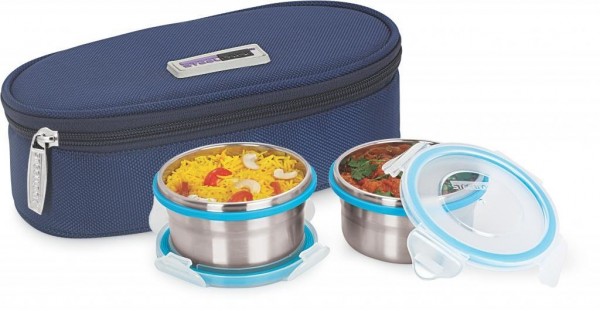 Steel Lock HL- 1221 Airtight 2 pc Lock Steel Lunch / Meal Box/Tiffin with Insulated Bag 