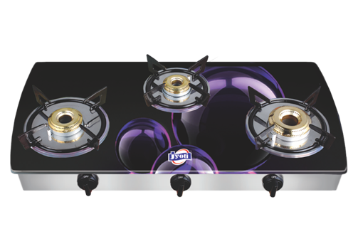 Jyoti Model- 3 in slim Three Burner Designer Gas Stove (Purple Bubble)